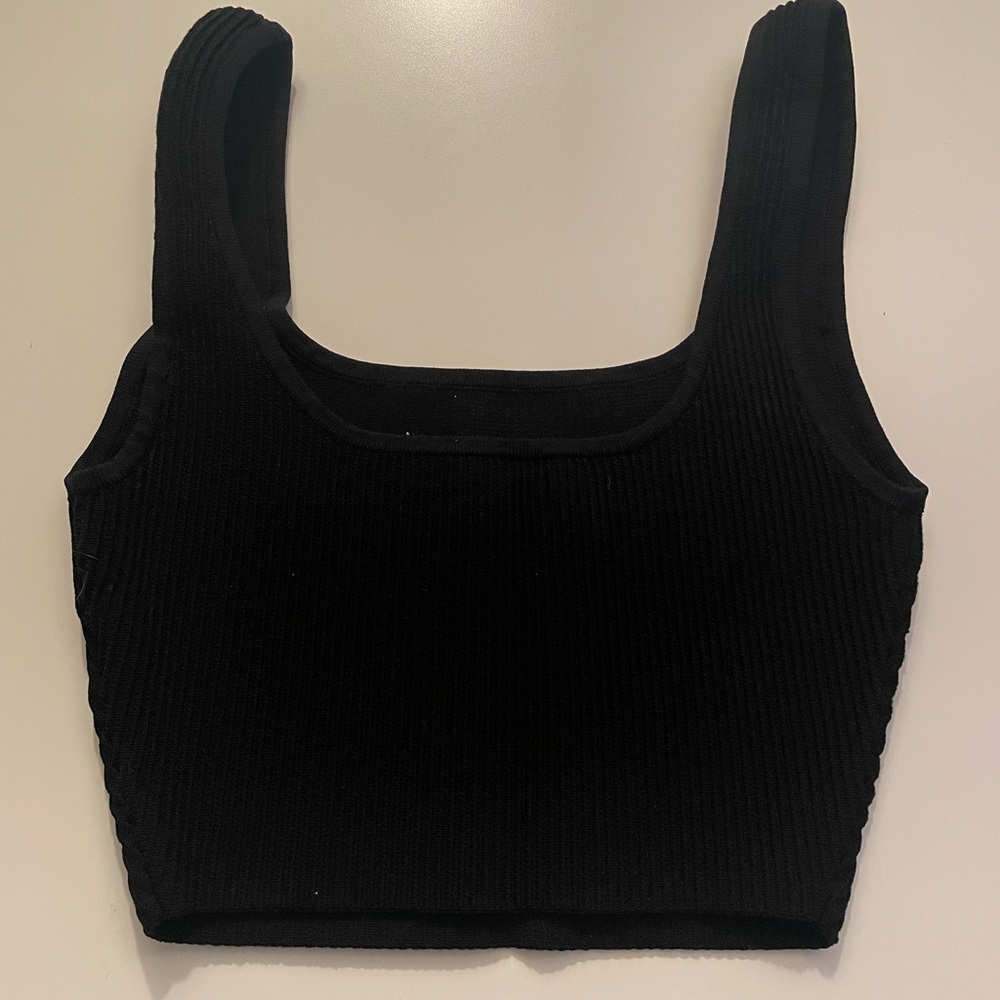 Babaton Sculpt Black Knit Square Neck Cropped Tank Top Ribbed Size XS